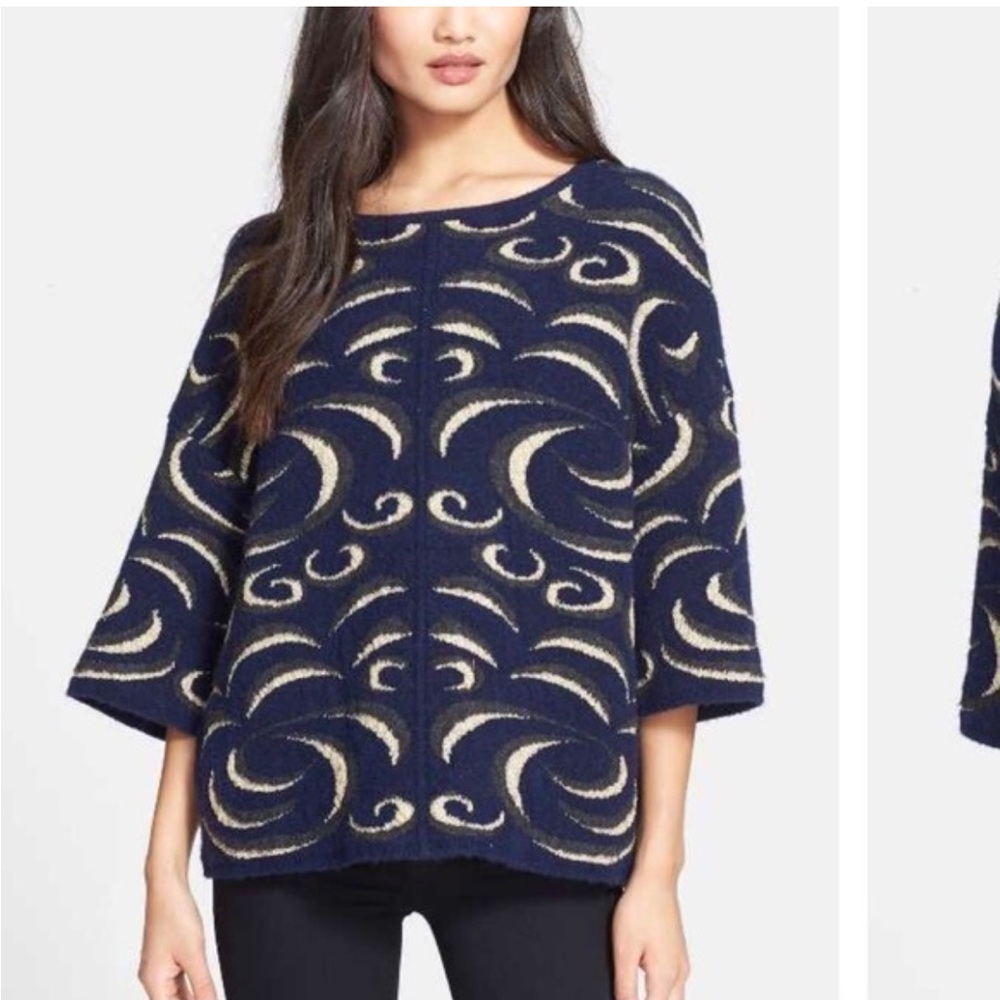DVF Diane Von Furstenberg Katarina Metallic knit pulloverOversized M Navy Good